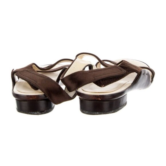 Prada Authentic Solid Brown Satin Leather Flat Slingback Sandals 5.5 - Picture 4 of 8